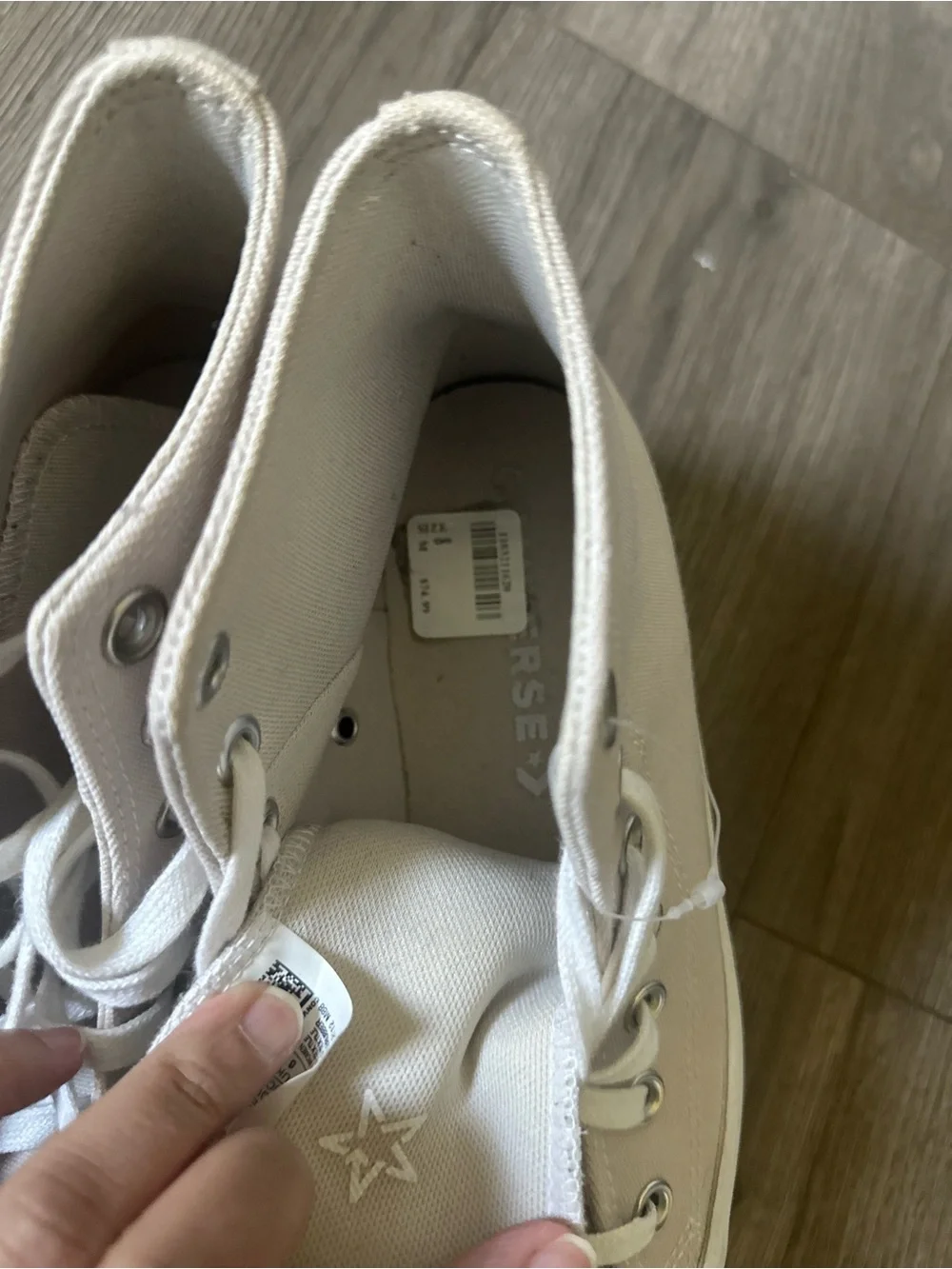 Converse Nude Beige aesthetic Platform Lug Sole High Top Sneakers in Cream/White - Picture 15 of 16